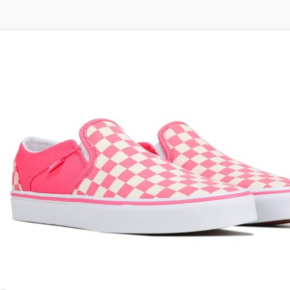 pink check vans slip on